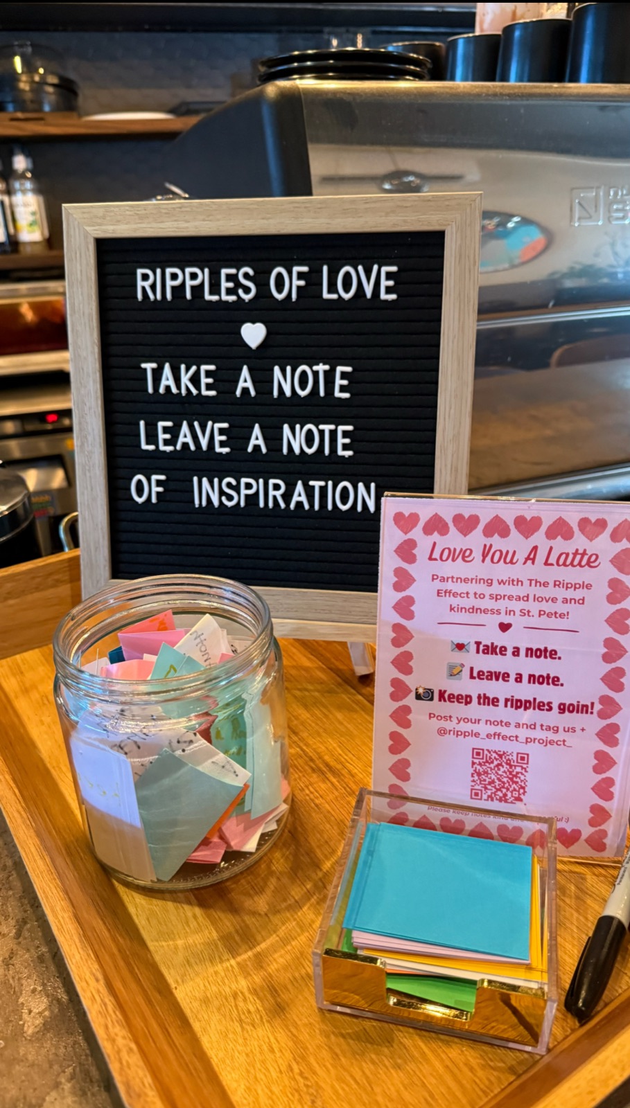 Ripples of Love note exchange at Love You A Latte coffee shop