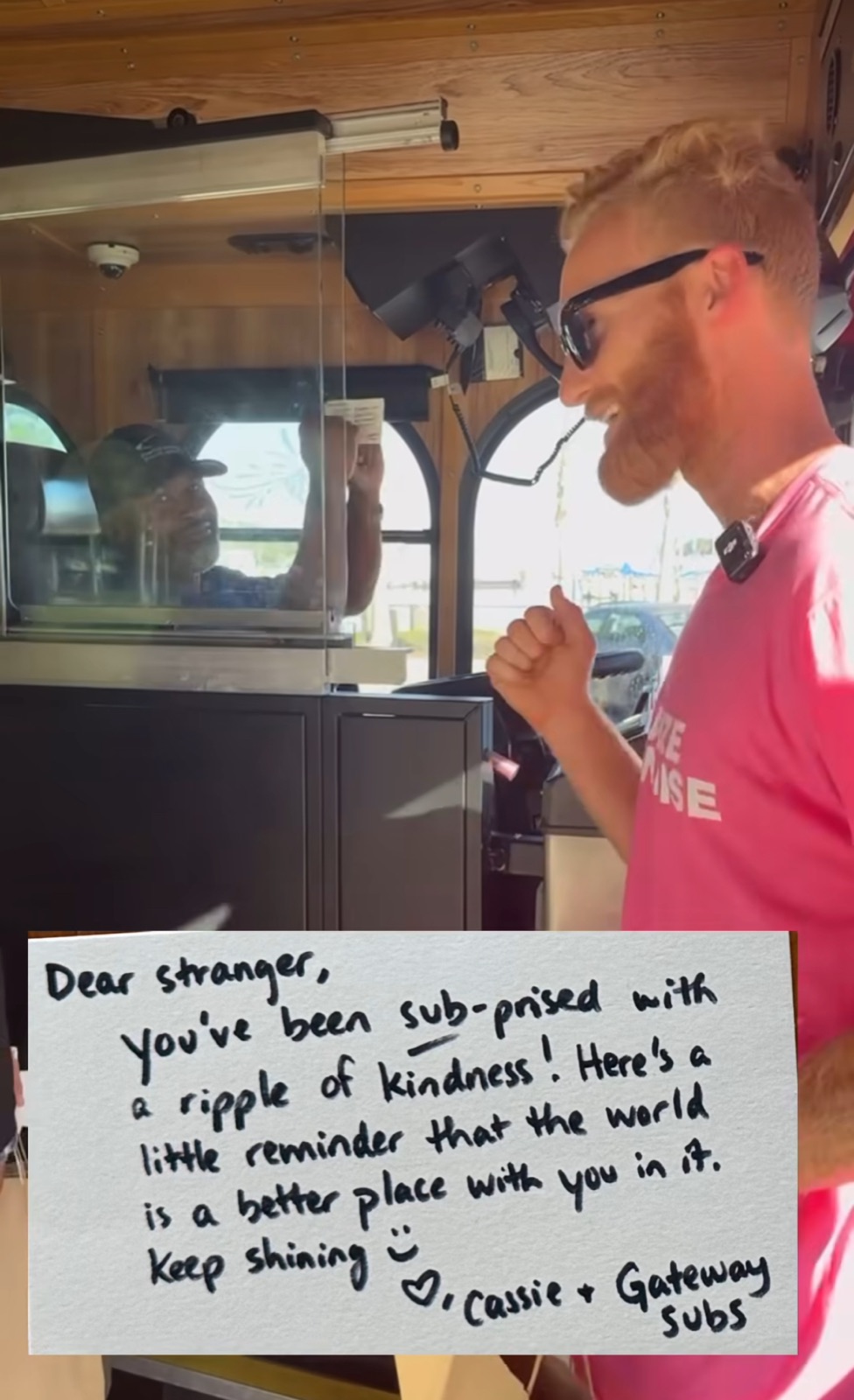 Subs and Smiles activation at Gateway Subs with handwritten note of kindness
